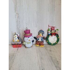 Unique penguin vintage wreath cooler ornament Xmas set